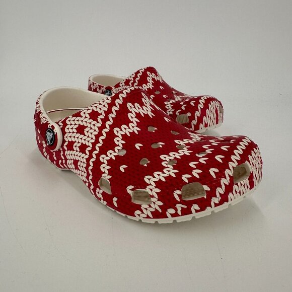 Crocs Adult Classic Clogs Women's 5 Men's 3 Red Holiday Sweater Slip-on Shoes J2 - Picture 3 of 10